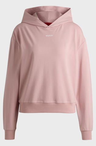 HUGO BOSS Pulover s kapuco iz raztegljivega jerseya z logo potiskom Roza - Pink 3