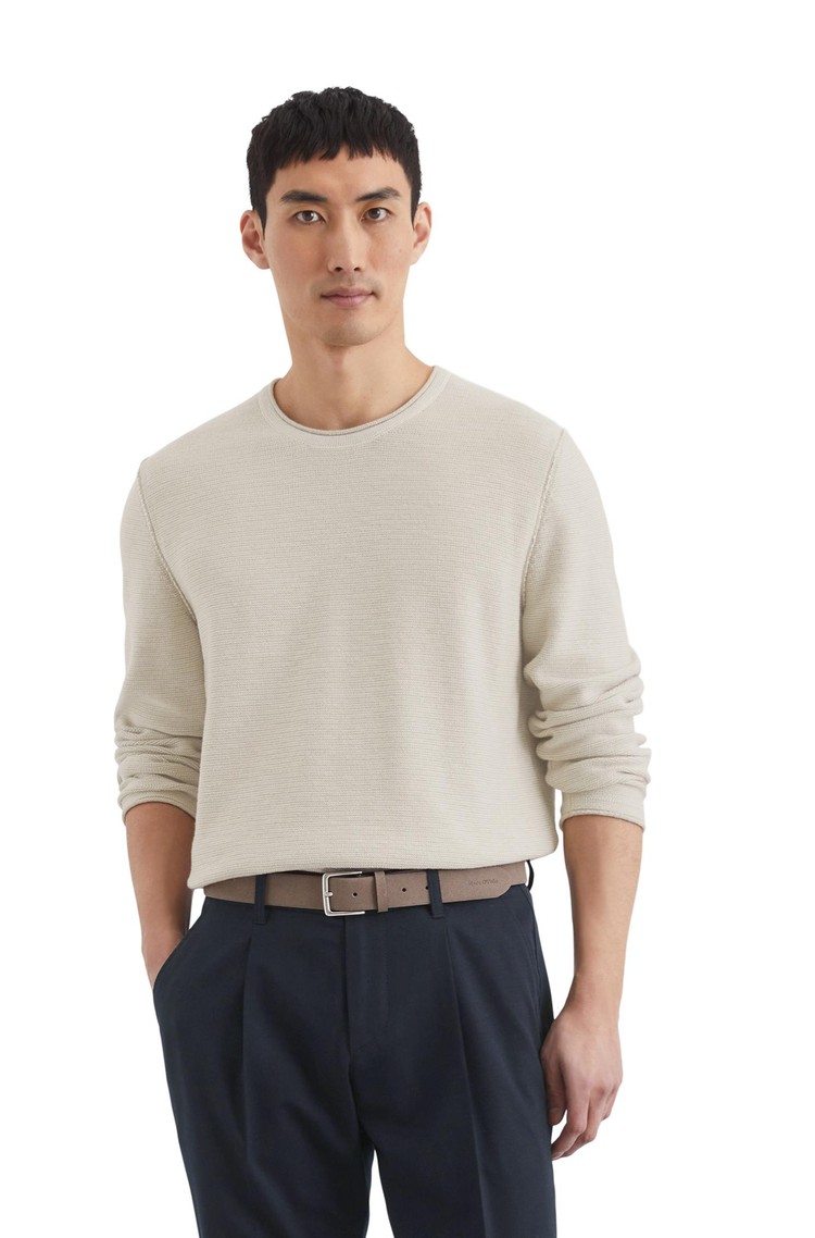 MARC O'POLO Pleten pulover iz organskega bombaža in lana Siva -  Gray Silk 