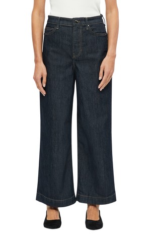 Cropped jeans hlače z visokim pasom in širokimi hlačnicami jeans hlače