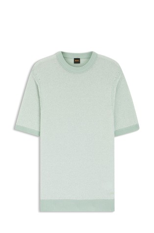 Cotton-blend knitted short-sleeved sweater