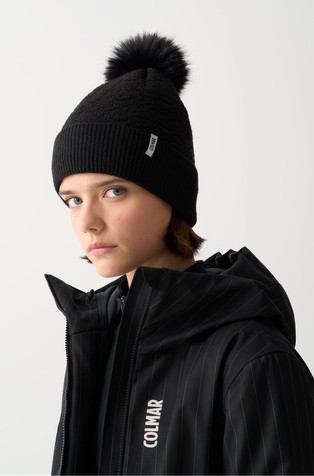 Viscose-blend beanie with pom-pom