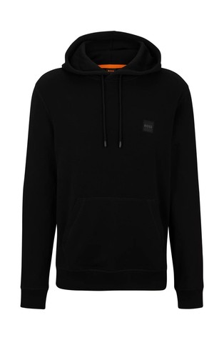 HUGO BOSS Bombažen pulover s kapuco in logo našitkom Črna - Black 5