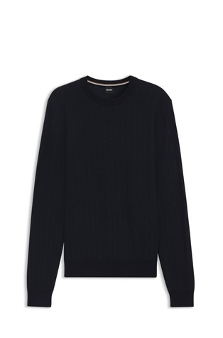 Pleten pulover iz mešanice volne in bombaža z vzorcem ribje kosti