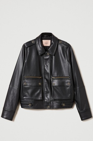 TWINSET Leather effect biker jacket Black 3