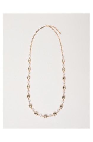 Long pearl and crystal necklace