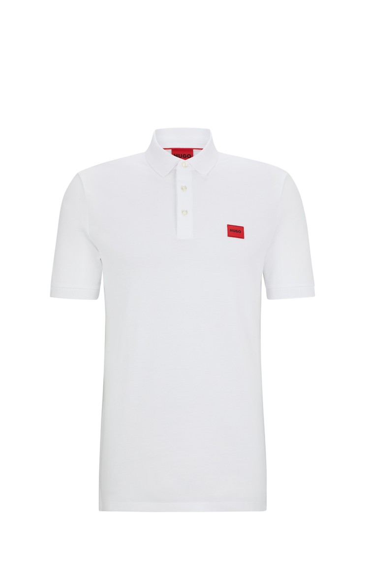 HUGO BOSS Slim fit polo majica iz bombažnega pikéja z logo našitkom Bela - White 