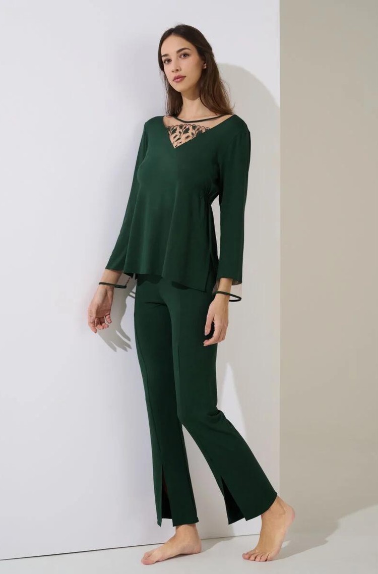 LISCA Gloriosa pižama z dolgimi rokavi Zelena - Forest Green 