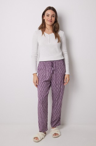 WOMEN'SECRET Viscose trousers with ikat print Purple / Pink 3