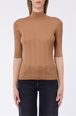 Wool knit top with rhinestones