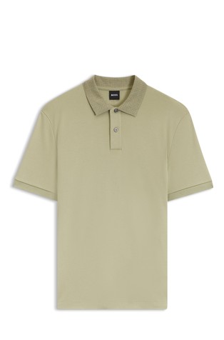 Polo shirt in cotton with patterned collar