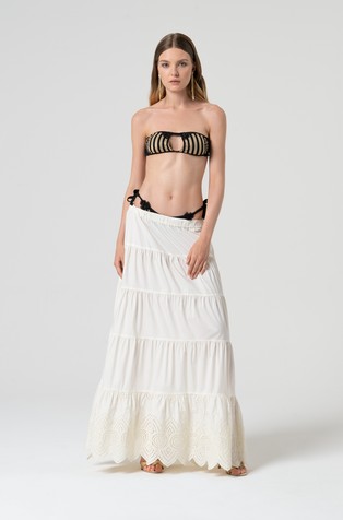 Long skirt flared fit made in cotton with flounces