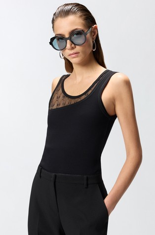 Majica brez rokavov s čipkastim logo vstavkom