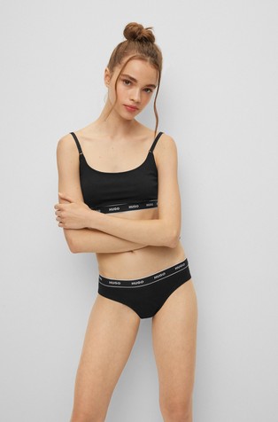 HUGO BOSS Paket 3 bombažnih spodnjih hlačk z logo pasom Črna - Black 3