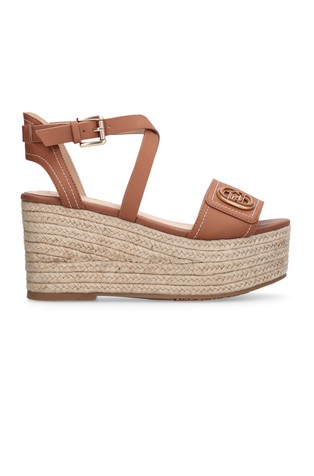Leather wedge sandals with monogram logo
