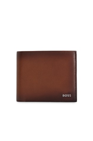 Leather wallet with polished-silver lettering