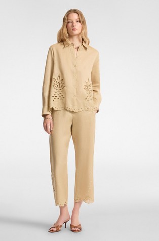ELENA MIRO Linen shirt with openwork embroidery Beige 4