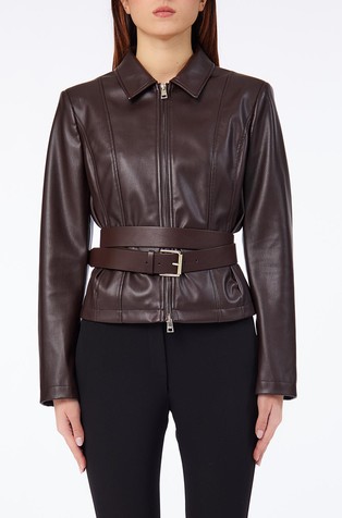 Faux-leather jacket with belt