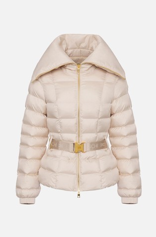 ELISABETTA FRANCHI Down jacket with wide collar and belt Beige 5