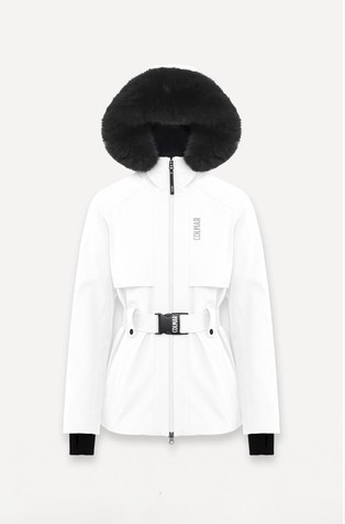 Vodoodbojna smučarska bunda z obrobo iz umetnega krzna