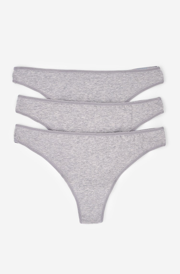 WOMEN'SECRET Paket 3 bombažnih tangic Siva - Gray 