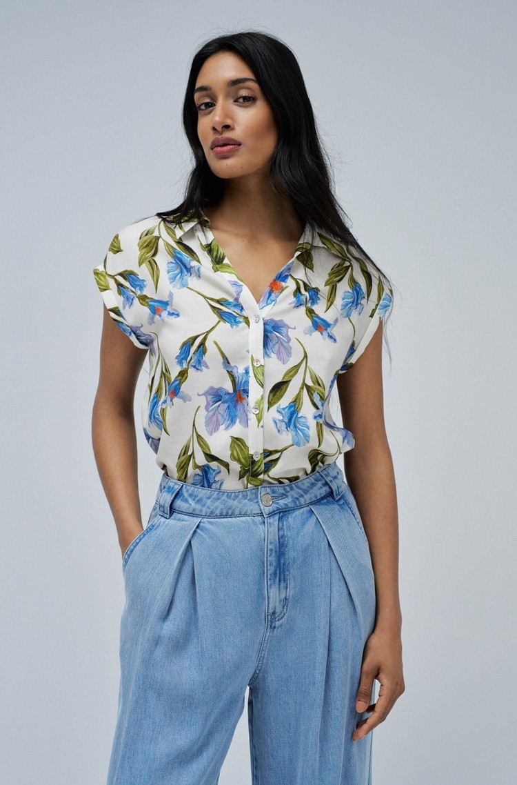 SALSA JEANS Short sleeved satin shirt White / Blue 