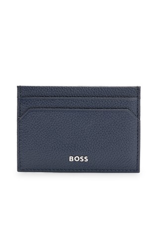 Grained-leather card holder with logo lettering