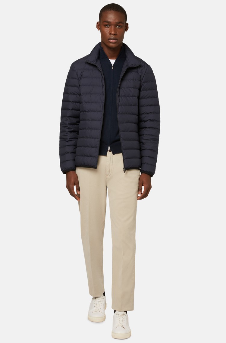 BOGGI MILANO Goose Down Recycled Fabric Bomber Jacket Blue 