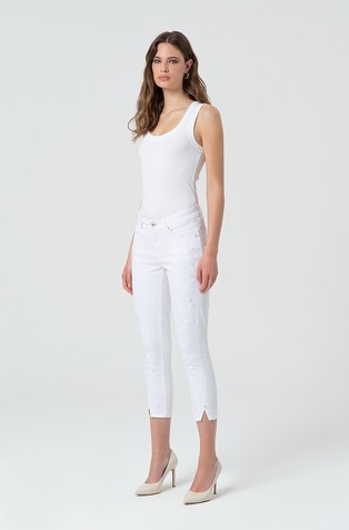 FRACOMINA Shape up jeans hlače z vezeninami Bela - White 3