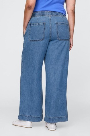 GAP Ženske UltraSoft baggy jeans hlače z gubami Modra - Medium Indigo 6