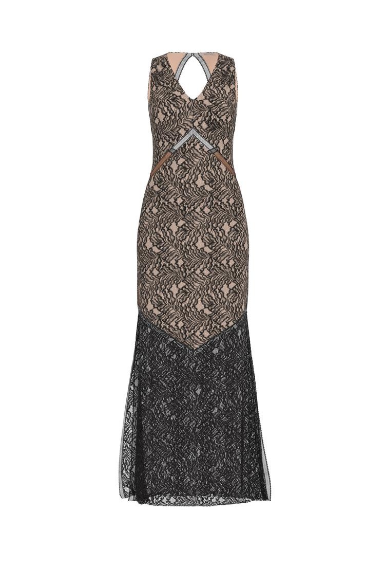 GUESS Long lace dress with cut-out back Black 