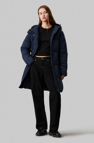 Logo belt long puffer