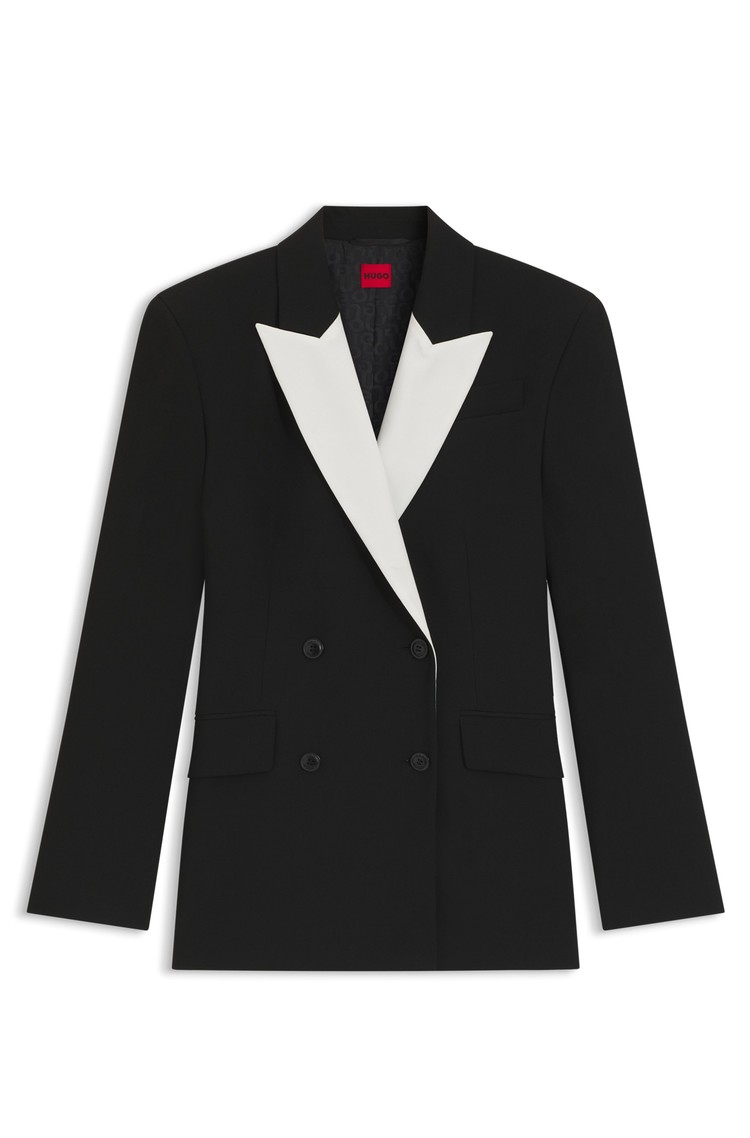 HUGO BOSS Regular fit suknjič s kontrastnim reverjem Črna - Black 
