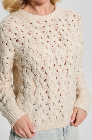 GUESS Knit openwork sweater with metallic fibers Beige 4