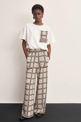 Oversized fit cotton T-shirt with jacquard chest pocket