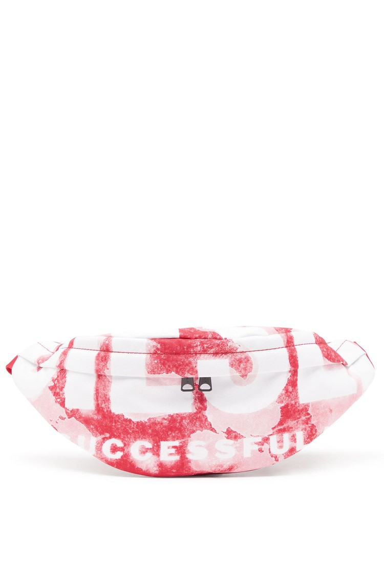 DIESEL Belt bag in logo-printed fabric Red/White 