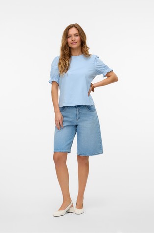 VERO MODA VMSENNA bombažna majica z napihnjenimi kratkimi rokavi Modra - Cashmere Blue 4
