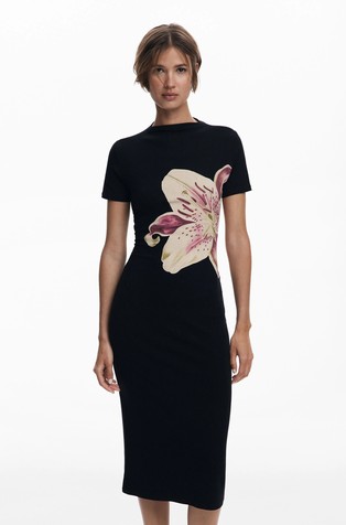 DESIGUAL Stretch viscose dress with print Black 5