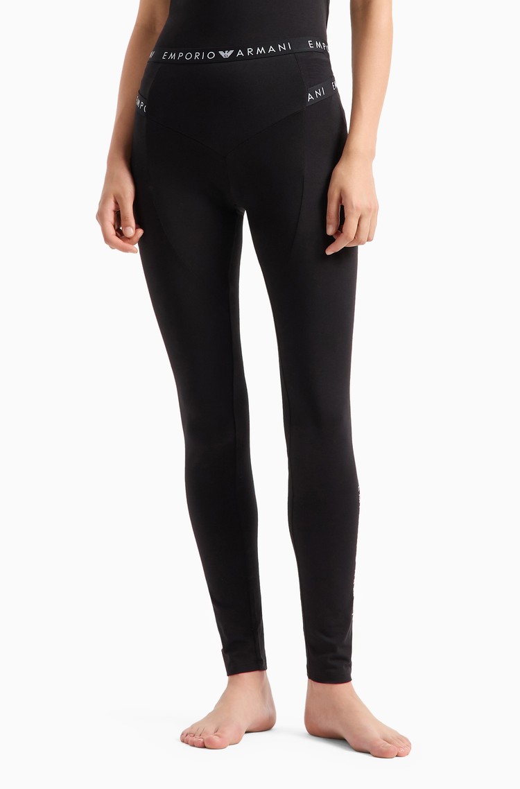 EMPORIO ARMANI Iconic loungewear leggings with logo waistband Black 