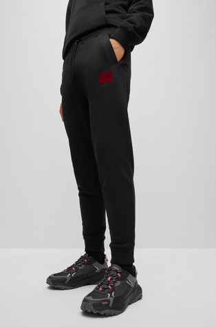 HUGO BOSS Cotton-terry tracksuit bottoms with patch metallic-effect flock logo Black 2