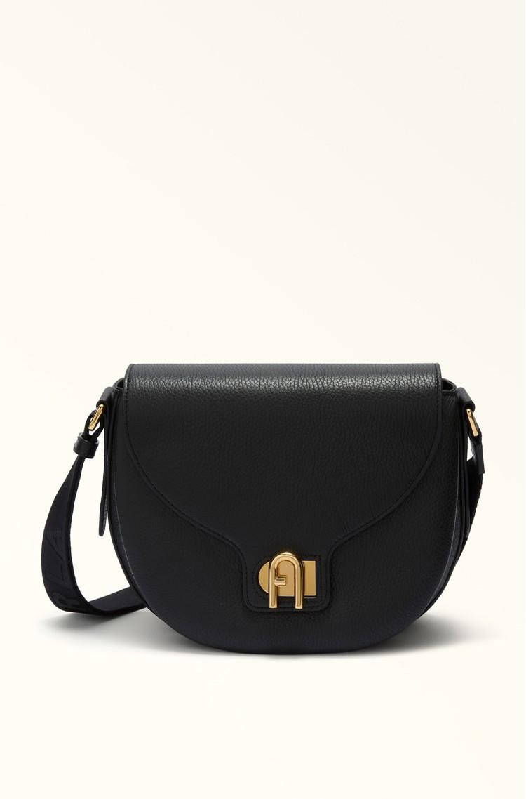 FURLA Usnjena torbica za čez ramo Črna - Black 