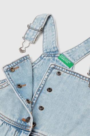 BENETTON Denim obleka z naramnicami in resastim robom Modra - Blue 3