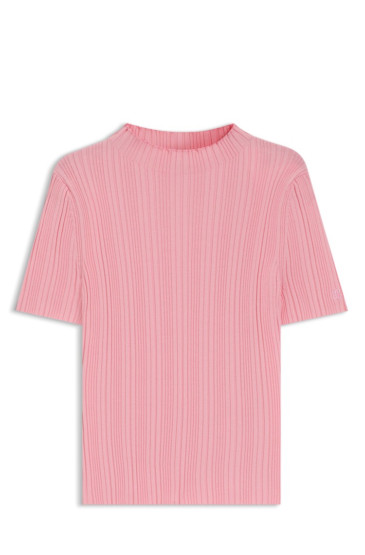 HUGO BOSS Pletena majica s kratkimi rokavi iz viskozne mešanice Roza - Pink 
