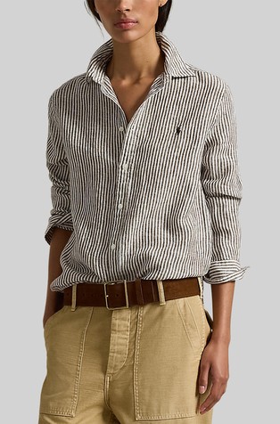 Classic fit črtasta lanena srajca