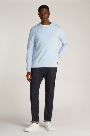 TOMMY HILFIGER Pleten pulover z vzorcem ribje kosti Modra - Light Blue 3