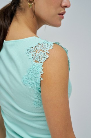 SALSA JEANS Sleeveless top with lace embroidery Aqua Green 4