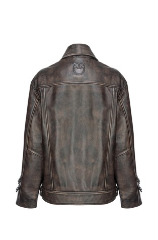 PINKO Relaxed fit usnjena srajčna jakna Rjava - Brown 2