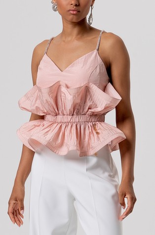 Top with plissè flounce at hem