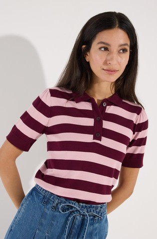 Striped short-sleeved knit polo