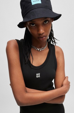 HUGO BOSS Long-lenght dress in stretch jersey with stacked logo Black 3