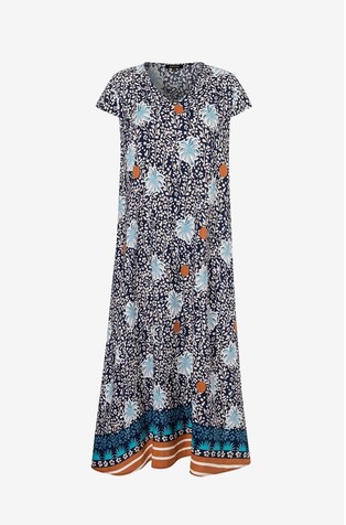 Patterned viscose dress with short sleeves